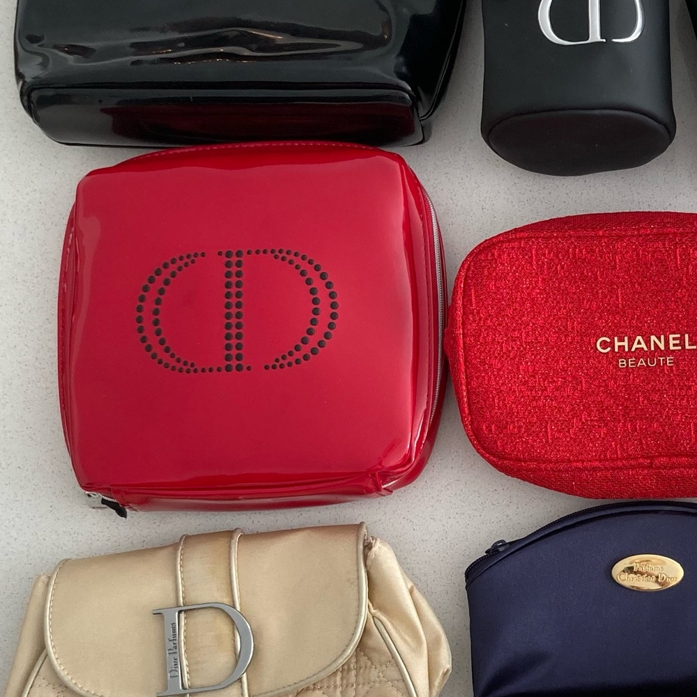 Dior red cosmetics bag